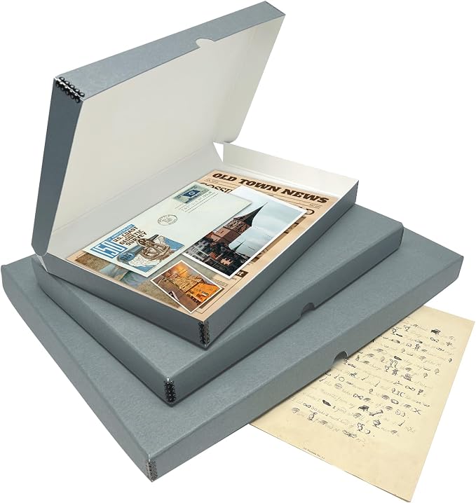 Lineco Clamshell Archival Storage Box, 11.5x17.5x1.75 Inch, Gray | Acid-Free with Metal Edge Boxboard, Organize and Store Photos Documents Cards Negatives Magazine Prints Family Records DIY - Image 5