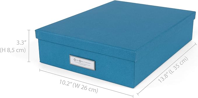 Bigso Oskar Fiberboard Label Frame Document Letter Box - File Organizer Box for Important Paperwork - Document Storage with a Lid & Metal Label Window - 3.3 in x 10.2 in x 13.8 in - Turquoise - Image 3