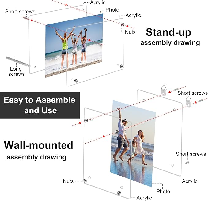 Thyle 8 Pcs Acrylic Photo Frame 8 x 10''Clear Floating Picture Frame Brackets Document Certificate A4 Poster Tabletop or Hanging Wall Mount Display for Christmas Mother (Silver) - Image 6