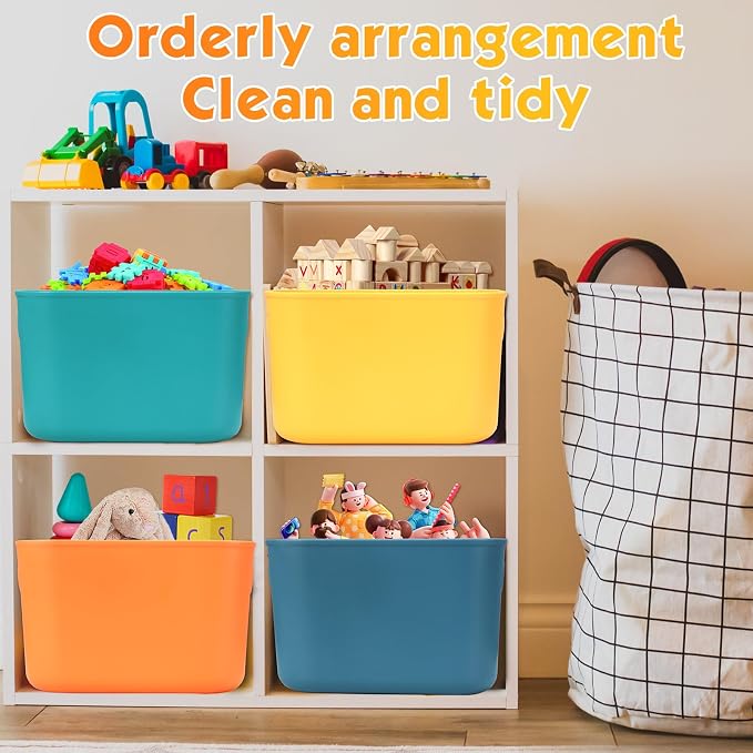 8 Pack Storage Bins, 10.2 X 7 X 6.3 Inch Multi-colored | Plastic Stackable Containers with Lid Handle, For Shelves Desktop Playroom Office, Organizing Toys Books Supplies Storage - Image 7