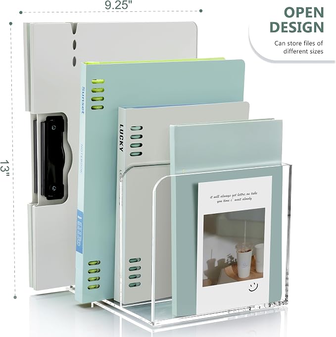 SANRUI Acrylic Magazine Holder Desk Organizer Workspace Sorter Clear 3 Slot | Bookend File Sorter Holder,Folder Rack, Office Accessories Organization Storage with 3 Vertical Compartments - Image 3