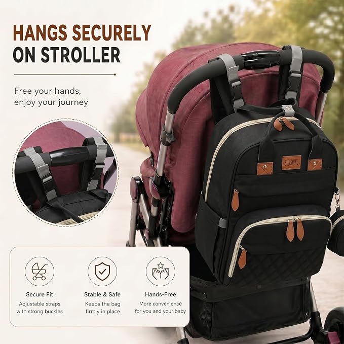 HAWILAND Diaper Bag Backpack for Mom Dad, Large Travel Baby Bag with Station, Lightweight Diaper Bag with Insulated Pockets & USB Changing Port, Black - Image 4
