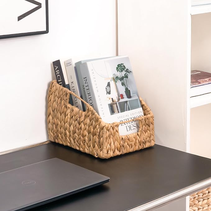 KOKODO 2-Pack Open Front Pantry Baskets, Handwoven Water Hyacinth Wicker Storage Baskets with Built-in Handles, Organizing Bins for Shelves - Image 6
