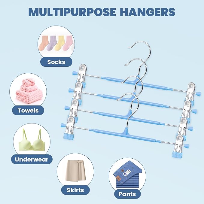 HUADYMEET 12 Inch Heavy Duty Pants Skirt Hangers with Clips,Blue,30 Pack | Metal,Space Saving,Adjustable,Hanger for Jeans Shorts Clothes Slacks Trousers,For Adult Men Women Children, Non Slip - Image 5