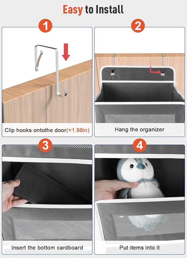 Upgrade Pocket 2 Pack Over The Door Organizer Storage, 5 Shelf Hanging Door Organizers with 10 Large Capacity Pockets, Anti Tilt 48 lb Load Behind Door Organizer for Bedroom, Bathroom, Pantry - Image 8
