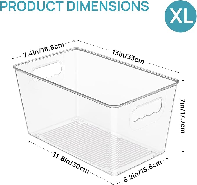 Vtopmart 6 Pack Clear Storage Bins, Pantry Storage Bins with Handle, XL | Plastic Pantry Organizer Containers for Kitchen, Refrigerator, Fridge, Cabinet, Countertops, Home Organization and Storage - Image 2