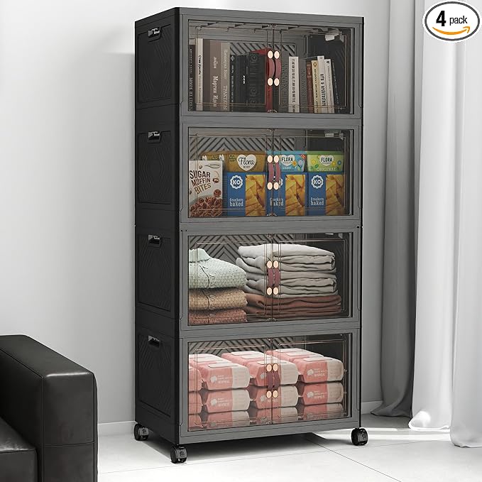 Stackable Storage Bins with Lids, 192QT Lockable Storage Cabinet | Folding Storage Box with Doors and Wheels, Collapsible Plastic Drawers for Home, Garage, Office by UAMFURIDirect