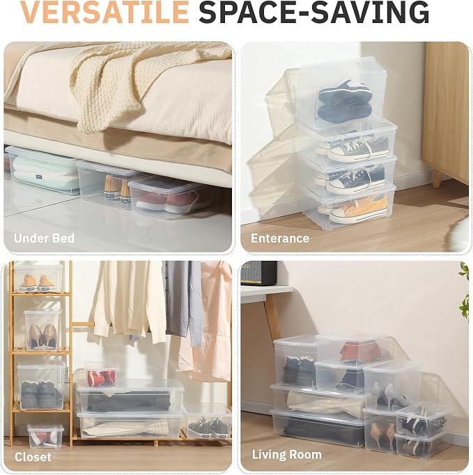 novelinks 8 Pack 6 Quart Clear Plastic Storage Bins with Lids, Shoe Boxes | Shoe Bins, Shoe Containers, Clear Shoe Storage Boxes, Shoe Boxes Clear Plastic Stackable, Craft Organizers and Storage - Image 5