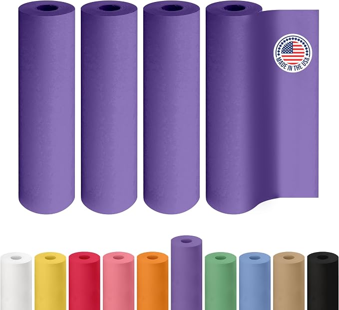 12" x 1200" (100 feet) Purple Kraft Paper Roll, Pack of 4 - USA-Made Quality Craft Paper for Gift Wrapping, Kids Arts & Crafts, School Projects - 100% Recycled Natural, 50lb Thickness by IDL Packaging by IDLPackaging