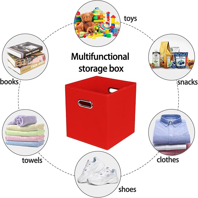 STOREONE Fabric Storage Bins Cubes Baskets Containers-(11X11X11) with Dual Handles for Shelf Closet, Nursery Home ， Bedroom Organizers, Foldable Set of 3 (Red) - Image 3