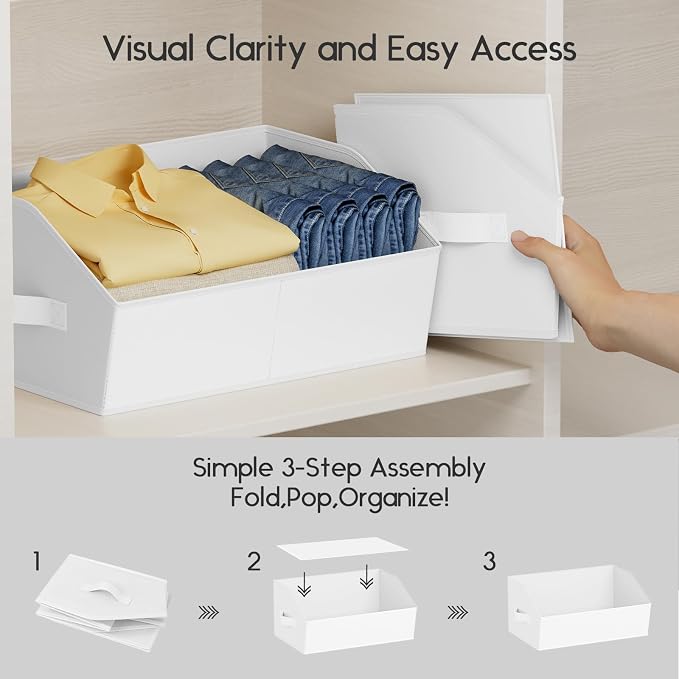 Large Closet Organizers and Storage Bins - 6 Pack Trapezoid Storage Baskets for Shelves, Foldable Fabric Baskets with Handles Ideal for Closet, Basket, Wardrobe and Shelf Storage, White - Image 4