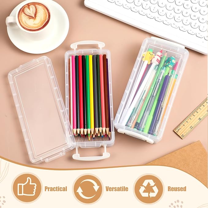 Gueevin 24 Pcs Large Capacity Plastic Pencil Box Clear Plastic Pencil Case Crayon Box with Snap Tight Lid Watercolor Pen Storage Brush Organizer Drawing Tools Container (White) - Image 5
