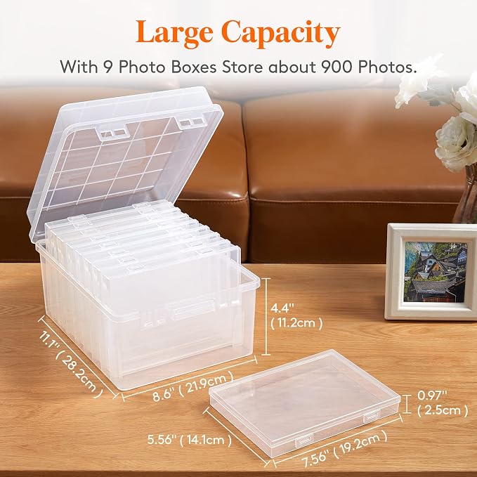 Lifewit Photo Storage Box 5x7 Photo Case, 9 Inner Photo Keeper, Clear Photo Boxes Storage,Stackable Craft Organizer for Art Supply, Office, 4 Pack - Image 4
