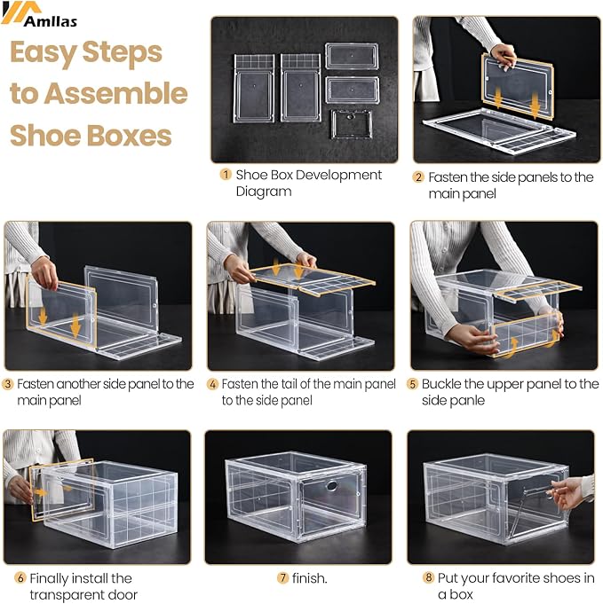 12 Pack Clear Shoe Storage, Stackable Shoe Organizer, Shoe Boxes for Closet | Plastic Shoe Containers with Magnetic Door, Sturdy Sneaker Storage Organizer, Shoe Cabinet Fit up to US Size 12 - Image 8