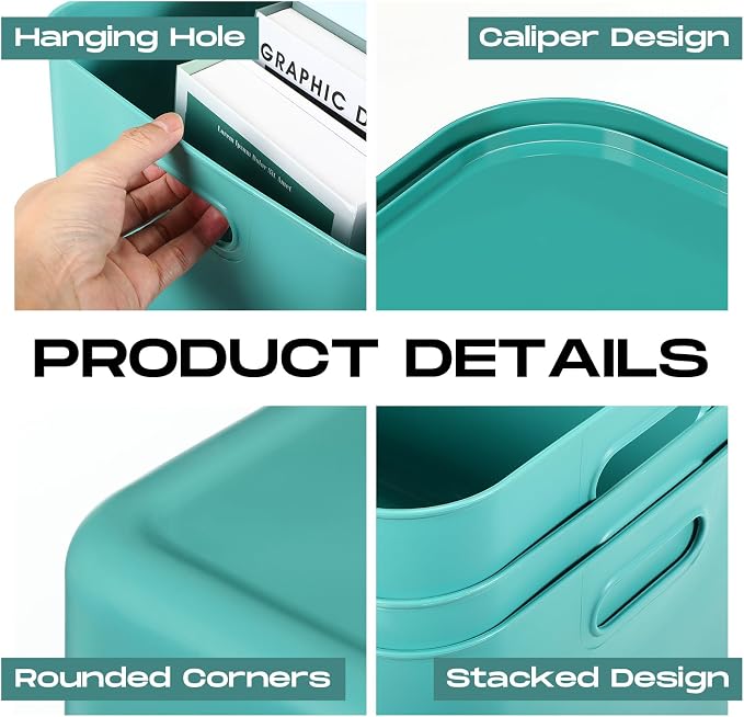 8 Pack Storage Bins, 16.1 X 12.0 X 9.7 Inch Green | Plastic Stackable Containers with Lid Handle, For Shelves Desktop Playroom Office, Organizing Toys Books Supplies Storage - Image 3
