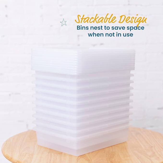 ECR4Kids Letter Size Tray Organizer with Lid, Small, 10-Piece, Clear | Durable plastic, GREENGUARD Gold Certified, 2 gallon capacity, stackable/nestable, easy-lift lids, classroom & home use - Image 5