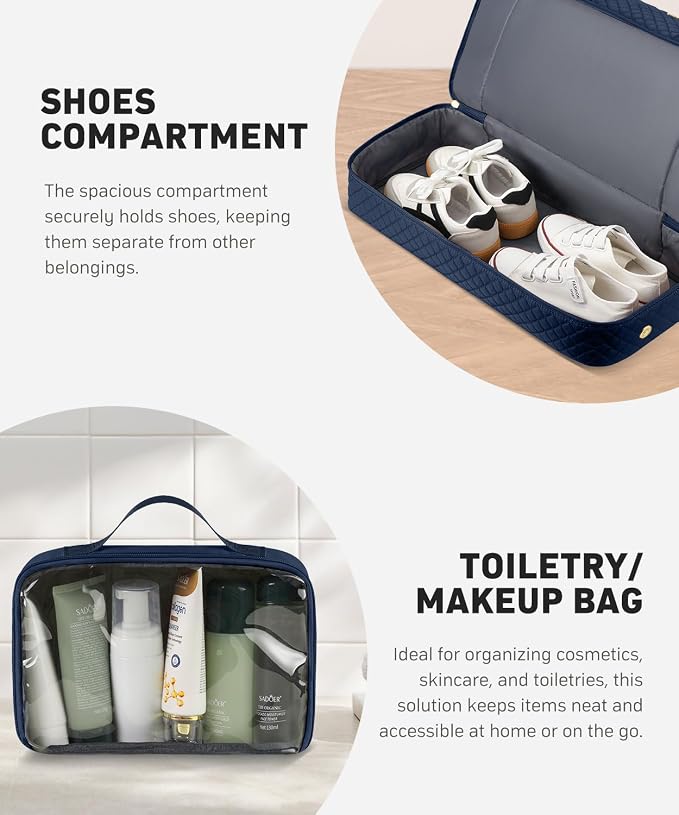 Duffle Bag for Travel, 40L Weekender Bag with Shoe Compartment, Carry On Overnight Bag for Women with Toiletry Bag Duffel Bags with Wet Pocket for Gym Hospital Bags for Labor and Delivery Navy - Image 4