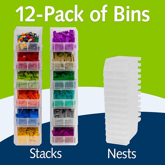 Small Stackable Plastic Storage Bins, 12-Pack, Clear | Open-Front Stackable Bins For Garage, Pantry, Closet & Office, 7"L X 4"W X 3"H, Nests When Empty, Durable Plastic - Image 3