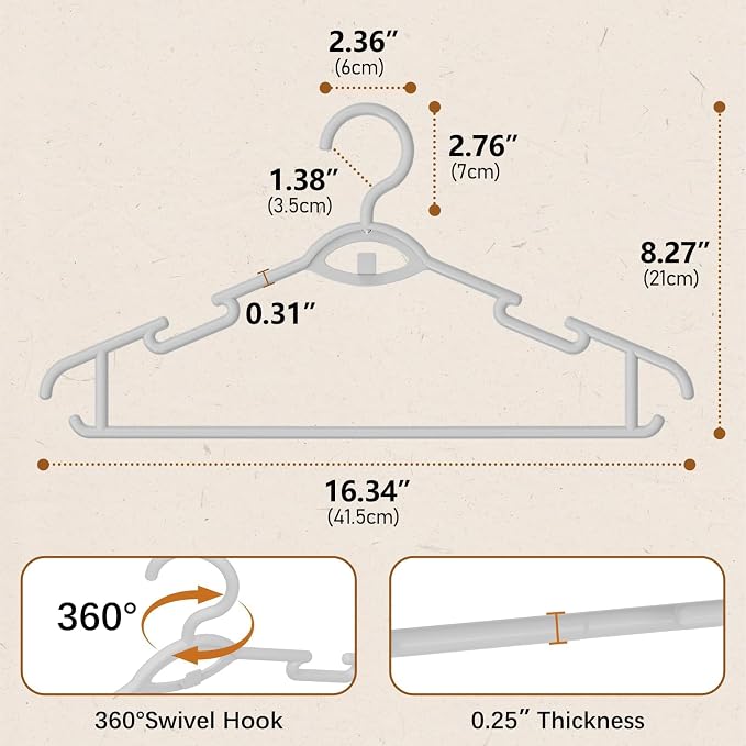 Heavy Duty Plastic Hangers 50 Pack, Stackable Space Saving, Grey - Image 6