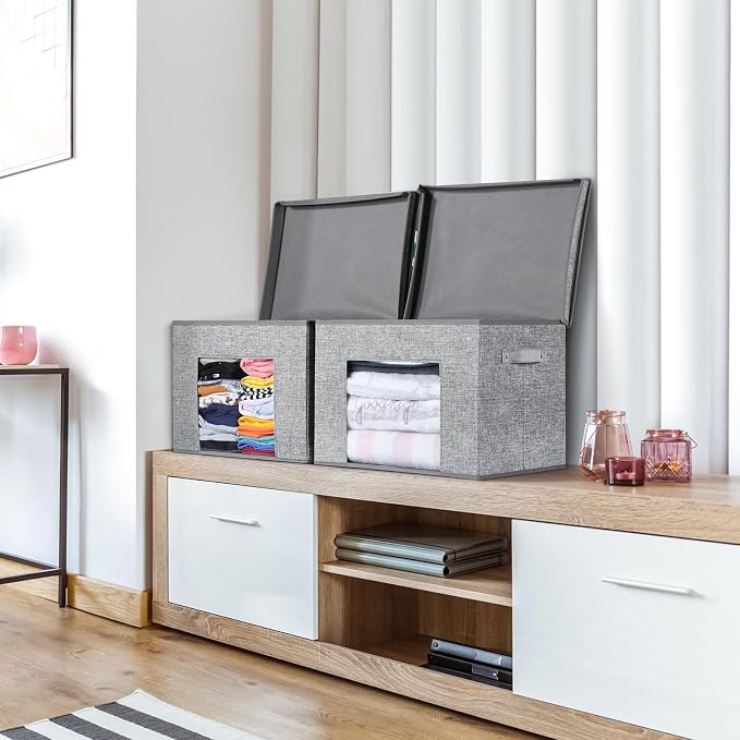 Univivi Fabric Foldable Storage Boxes Large Storage Bins with Lids [4-Pack] Collapsible Storage Cubes, Closet Organizers and Storage Cubes for Home, Bedroom, Closet (Grey, 17“ x 12” x 12") | Fabric Foldable Storage Boxes, Sturdy Collapsible Storage Bin... - Image 5