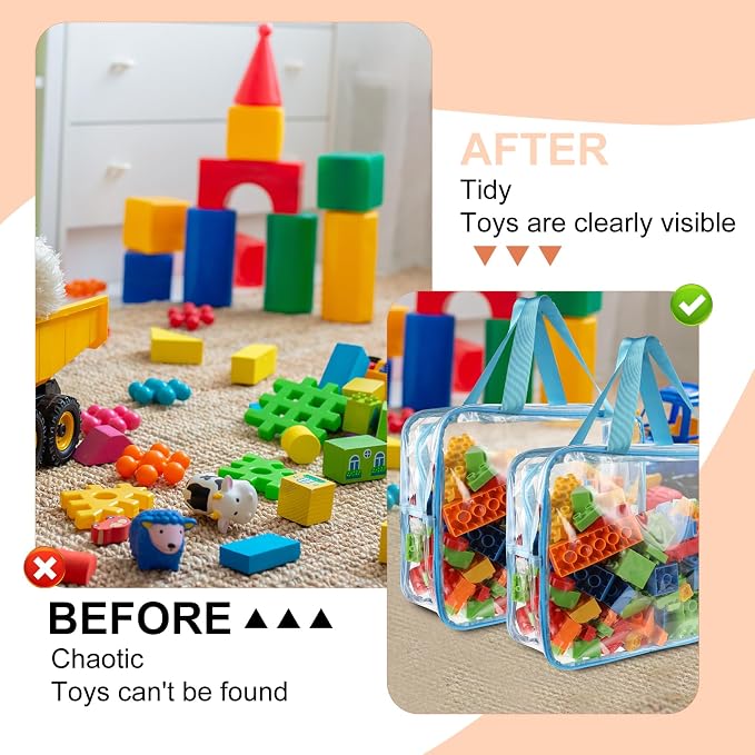 18 Packs Large Toy Storage Bags with Labels, 6 Colors Clear PVC Toy Storage Organizer with Zipper, Waterproof Reuseful Clear Organizer Bags for Building Blocks, Puzzles, Kids Books, Board Game - Image 4