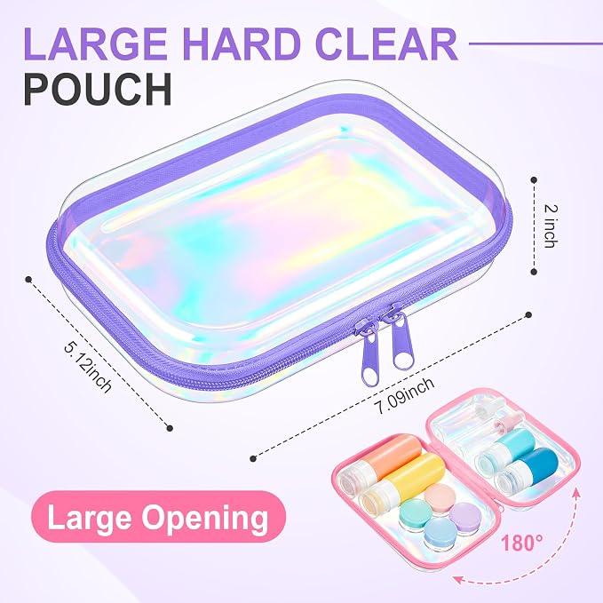 Sanwuta 6 Clear Hard Zipper Case,Holographic,7.09 X 5.12 X 2 Inch | Pencil Case Pouches ,Makeup Bag,Plastic Toiletry Diaper Bag ,Travel Toy Storage,Waterproof Organizer Bins - Image 2