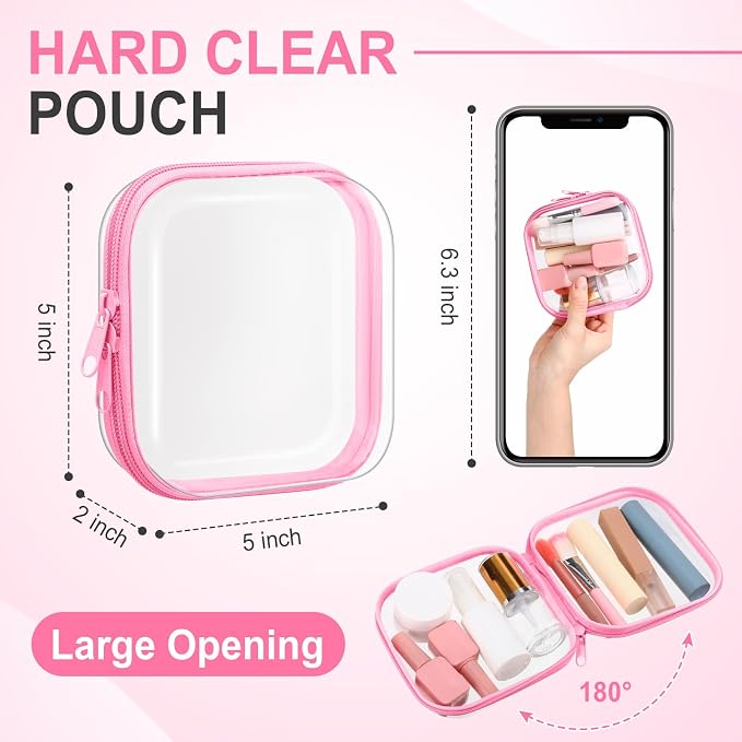 Sanwuta 6 Clear Hard Zipper Case,Pink,5 X 5 X 2 Inch | Pencil Case Pouches ,Makeup Bag,Plastic Toiletry Diaper Bag ,Travel Toy Storage,Waterproof Organizer Bins - Image 2
