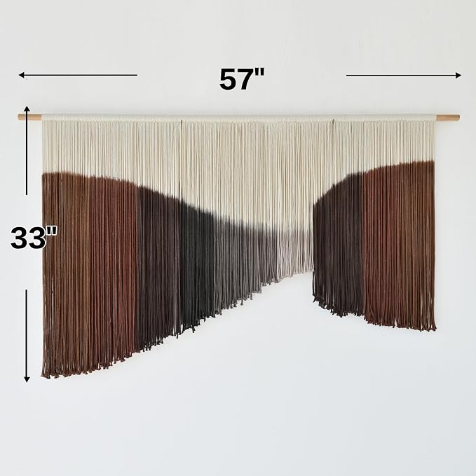 Jakalin Macrame Wall Hanging Brown Geometric Fiber Art Living Room 33" x57" | Geometric Dip-dyed Macrame Wall Art With Rich Brown-red Tones, Boho Texture, Artisan Character, and Home Style. - Image 5