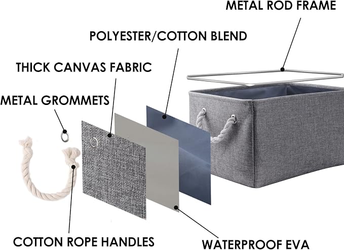 Storage Bins - 3PCS Fabric Storage Baskets for Organizing Shelves | Large Basket Closet Organizer for Home Shelf Dog Laundry Organization | Collapsible Storage Cubes W/Handles - Image 4