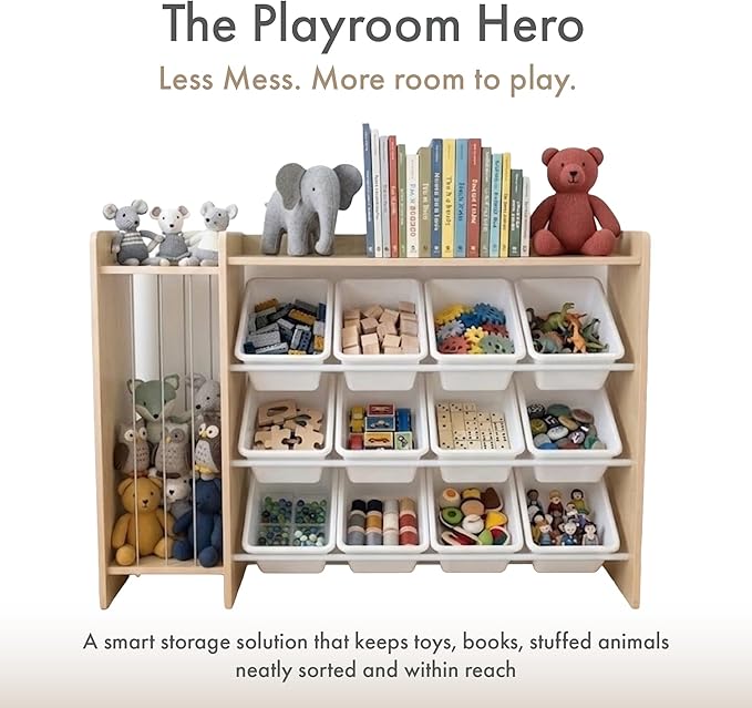 Humble Crew Stuffed Animal Storage, Kids Toy Storage Organizer, Solid Wood | 12 removable bins, solid hardwood, 48 in wide, toddler friendly, easy cleanup, for playrooms, bedrooms, and nurseries - Image 5