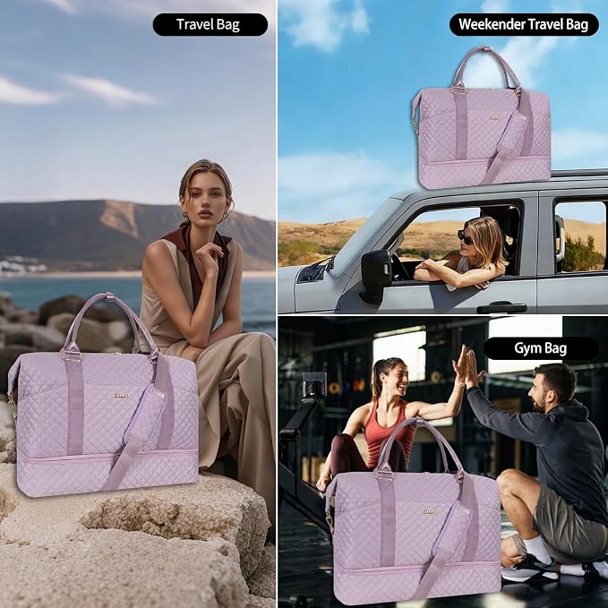 Weekender Bag, Large Travel Duffel Bag for Women, Carry on Overnight Bag with Shoe Compartment and Toiletry Bags - Image 6