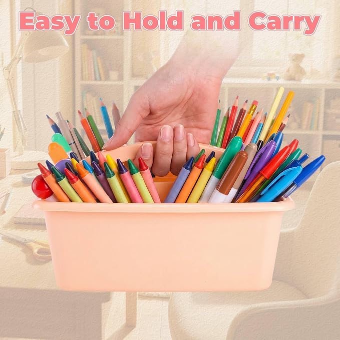 Kathfly 18 Pack Classroom Caddy Organizer with Handle, Plastic Art Craft Cleaning Caddy Bulk, Small Multipurpose Supply Organization Storage Basket for Table Desk Office Pencil Teacher (Mixed Color 2) - Image 2