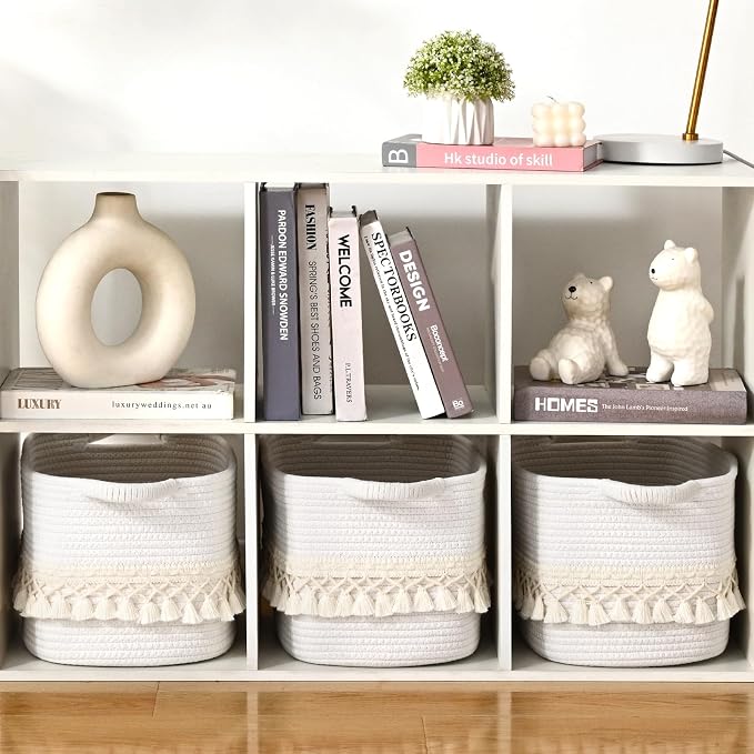 6 Pack Storage Basket for Shelves, Boho Cotton Rope Storage Bins with Heavy Tassel, Shelf Baskets Large Woven Baskets for Organizing, Cube Organizer Bins, Baby Laundry Basket for Clothes, Toys, Pets - Image 7