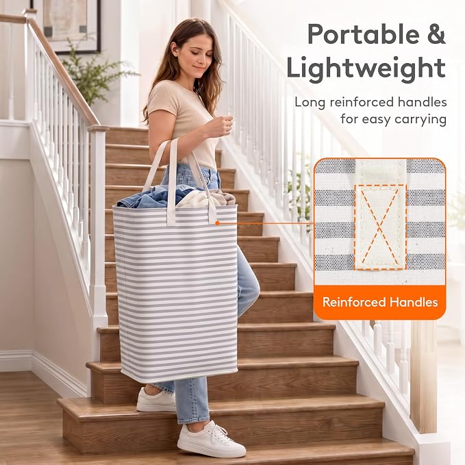 Lifewit 2 Pack Laundry Basket 80L Each, Collapsible Clothes Hamper with Reinforced Handles, Freestanding Waterproof Design for Bedroom and Laundry Room, Grey 160L Total - Image 6