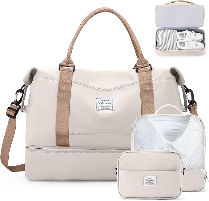 Weekender Bags for Women,Travel Duffle Overnight Bag with Shoe Compartment | Personal Item Carry On Bag,Gym Bag,3 Pcs Set by SYCNB