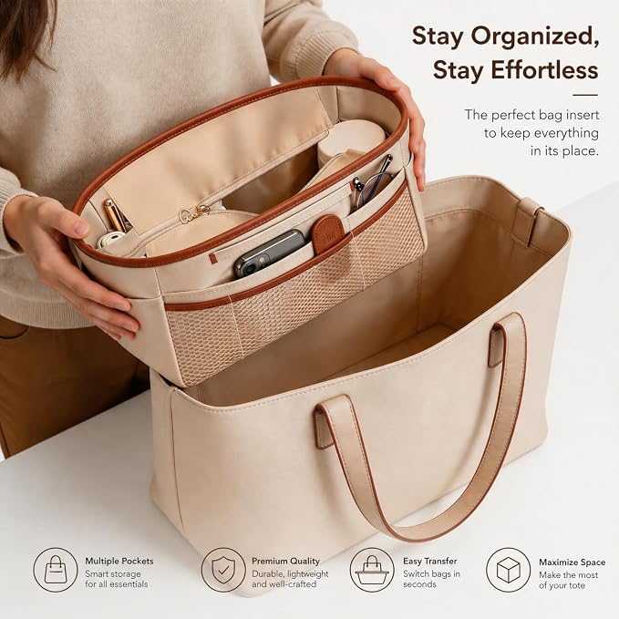 GIVLEFLY Purse Organizer Insert for Tote Bag, 14.5 Inch Satin Bag Organizer with Zipper Pocket, Multi Pocket Handbag Organizer - Image 6