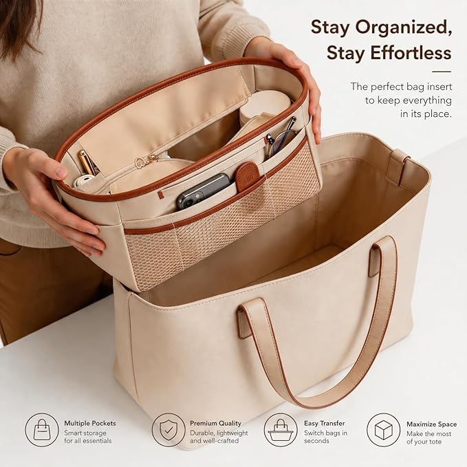 GIVLEFLY Purse Organizer Insert for Tote Bag, 11.42 Inch Satin Bag Organizer with Zipper Pocket, Multi Pocket Handbag Organizer - Image 5