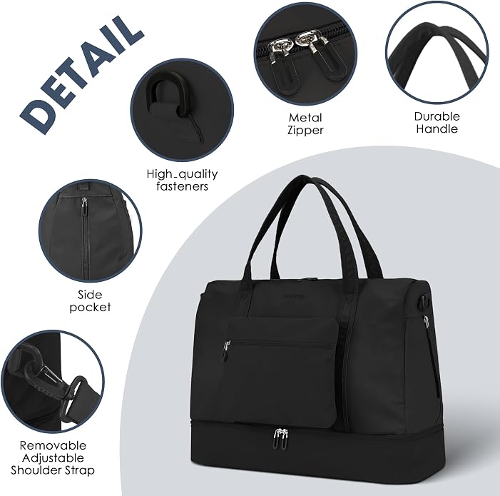 Women's Weekender bag Travel Duffel Bag with Shoe Compartment 21-inch Airline-Approved Carry-On, 2-Piece Overnight Bag Set Personal Item Luggage - Image 8