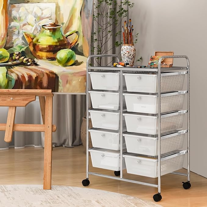 RELAX4LIFE Rolling Storage Cart with 10 Drawers - Craft Storage Cart with Lockable Wheels,Utility Cart, Art Cart Organizer for Crafting Storage, Studio, Office, Home, School Rolling Drawer Cart - Image 2
