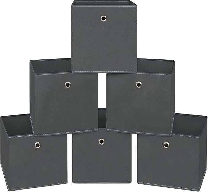 Foldable Storage Cubes Bins ,11 Inch Cloth Storage Cube Fabric Storage Box Cubes Organizer Baskets with Dual Handles for Home Organizer Set of 6 (Grey) by NieEnjoy