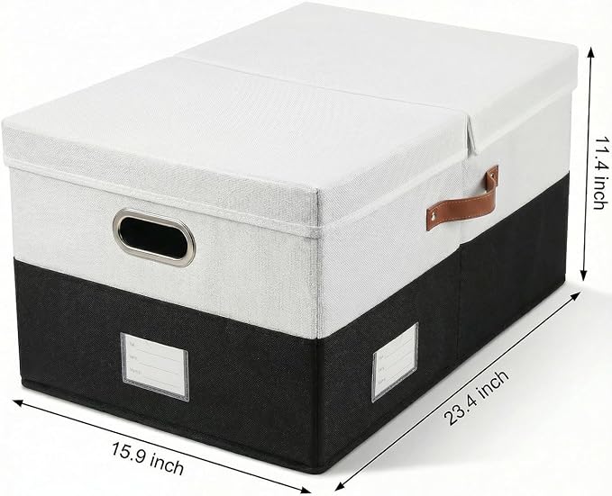 Storage Bins with Lids [3-Pack] Linen Fabric Foldable Storage Boxes Organizer Containers Baskets Cube with Cover for Bedroom Closet Office Grey&Black (23.4X15.9X11.4) - Image 2