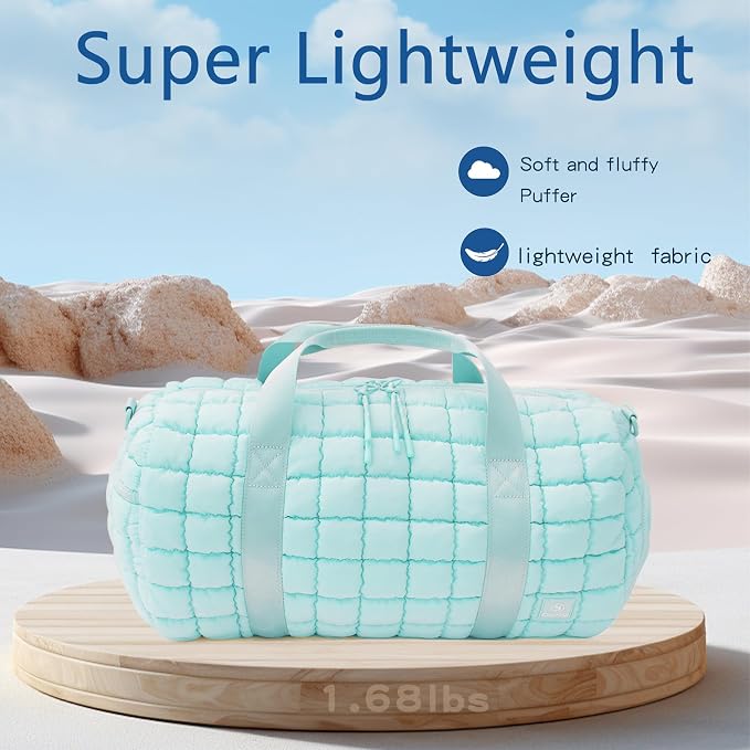 Quilted Gym Bag for Women,Duffle Bag for Travel with Wet Pocket,Carry on Weekender Bags for Women,Travel Bag with Shoe Compartment (Ice blue) - Image 5