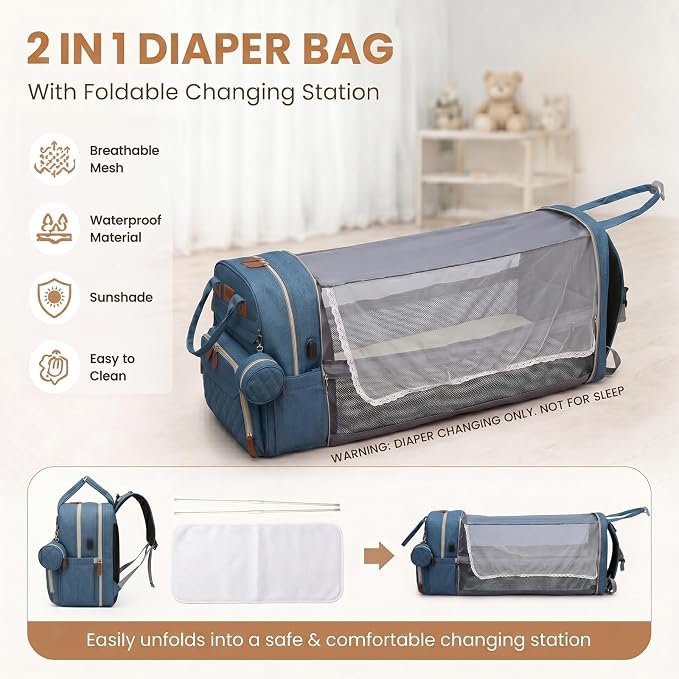 HAWILAND Diaper Bag Backpack for Mom Dad, Large Travel Baby Bag, Lightweight Diaper Bag with Insulated Pockets & USB Changing Port, Blue - Image 5