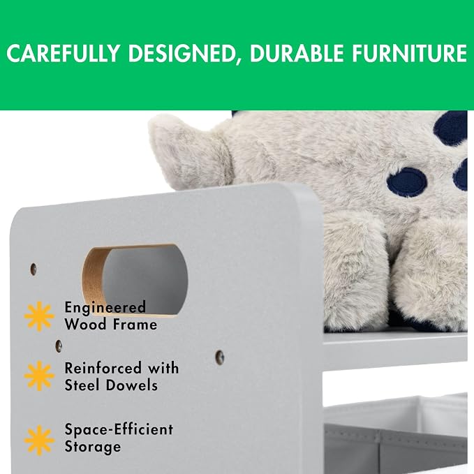 Humble Crew Kids Toy Organizer with 9 Fabric Bins, 3 Tier Storage Shelf | Sturdy wood and steel toddler frame, collapsible containers, wall anchor anti-tip safety kit for playroom, bedroom, classroom - Image 6