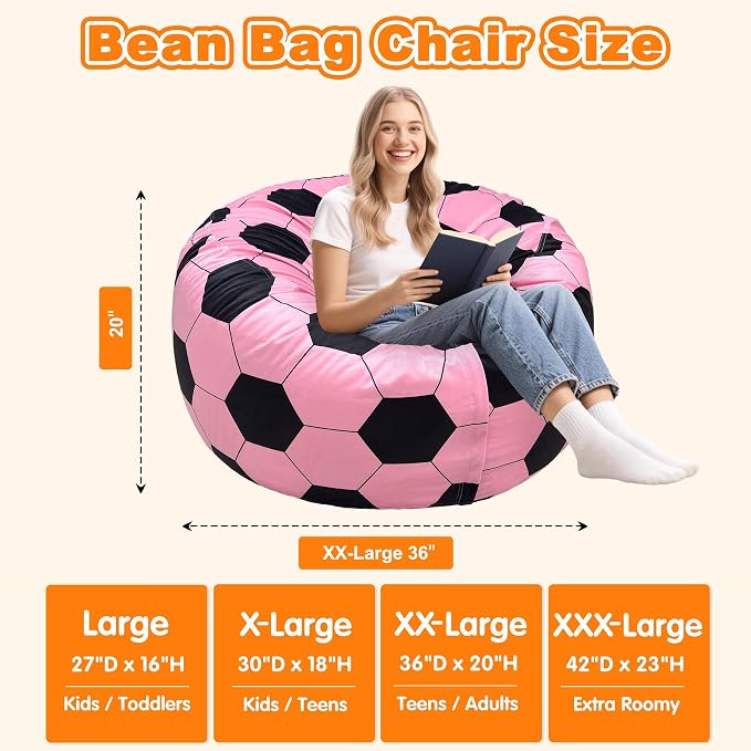 Lukeight Soccer Bean Bag Chair for Teens and Adults, Memory Foam Filled Floor Lounger, Washable Velvet Cover with Inner Liner, Beanbag Chair with Filling for Gaming and Reading, XX-Large 36"D x 20"H - Image 2