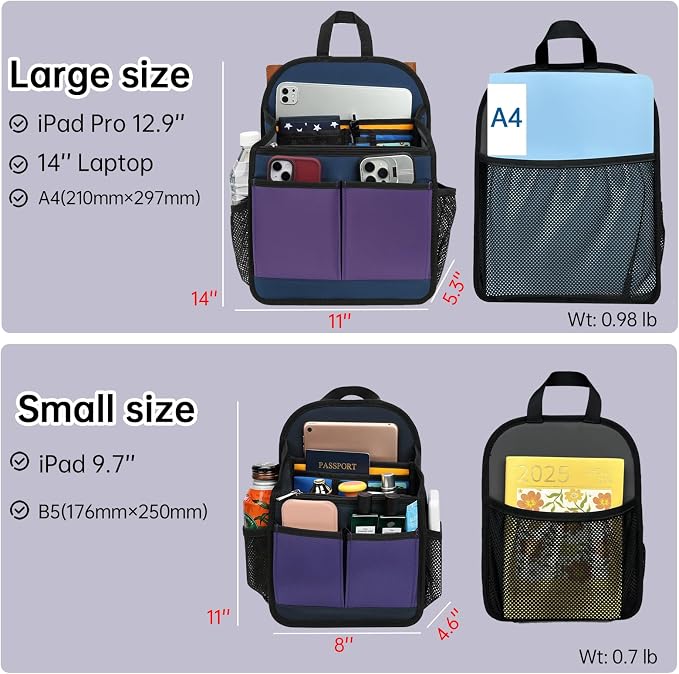 Mini Premium Rugged Backpack Purse Organizer Insert for Women Fashion Small Backpack-19 Pockets,Padded Water-repellent Nylon-Pink - Image 8