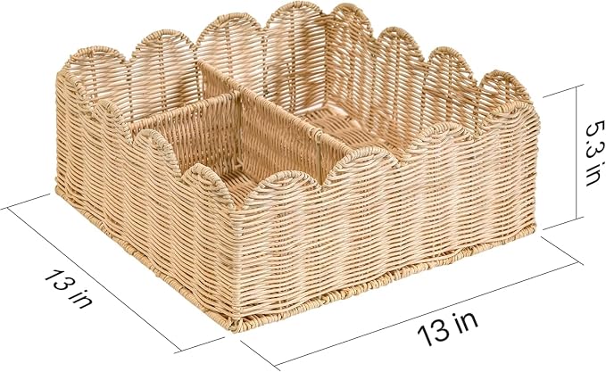Rattan Divided Scalloped Basket,Wicker Diaper Caddy Scalloped Baske,Woven Natural Basket with 4 Dividers,Suitable for Baby Rooms, Bathrooms, Bedrooms (Rattan) - Image 4