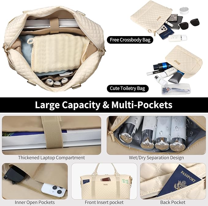 Weekender Bag, Large Travel Duffel Bag for Women, Carry on Overnight Bag with Shoe Compartment and Toiletry Bags - Image 3