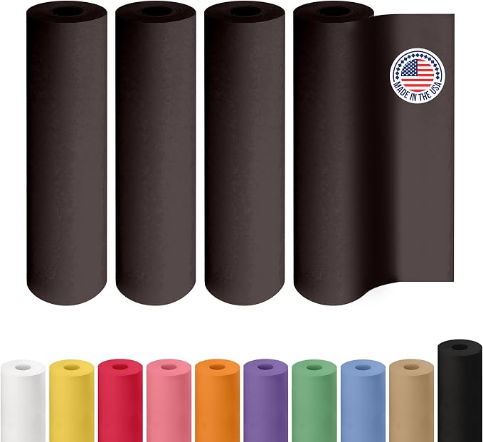 12" x 1200" (100 feet) Black Kraft Paper Roll, Pack of 4 - USA-Made Quality Craft Paper for Gift Wrapping, Kids Arts & Crafts, School Projects - 100% Recycled Natural, 50lb Thickness by IDL Packaging by IDLPackaging