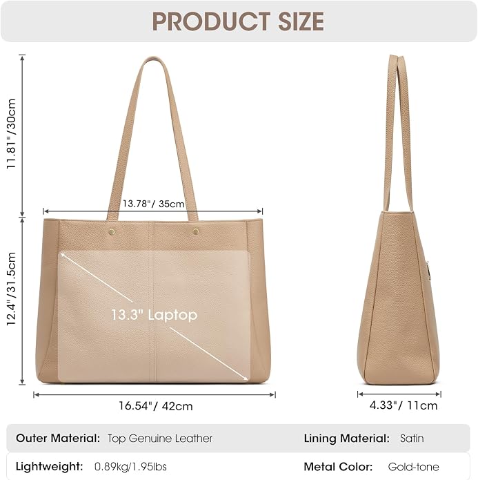 Kattee Women's Soft Leather Work Tote Bag | Large interior with a luggage sleeve for organized work, travel, and everyday carrying. - Image 3